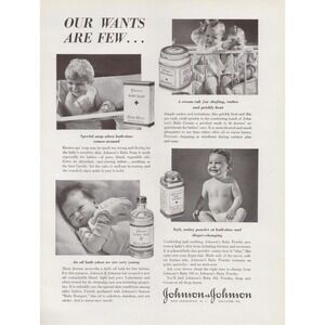 Vintage Baby Soap Oil Powder Cream Johnson & Johnson Nursery Decor Print Ad 1937